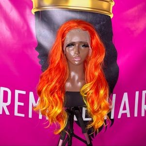 30inch Fiery Orange Curly Lace Front Synthetic Hair Wig with "Baby Hairs”